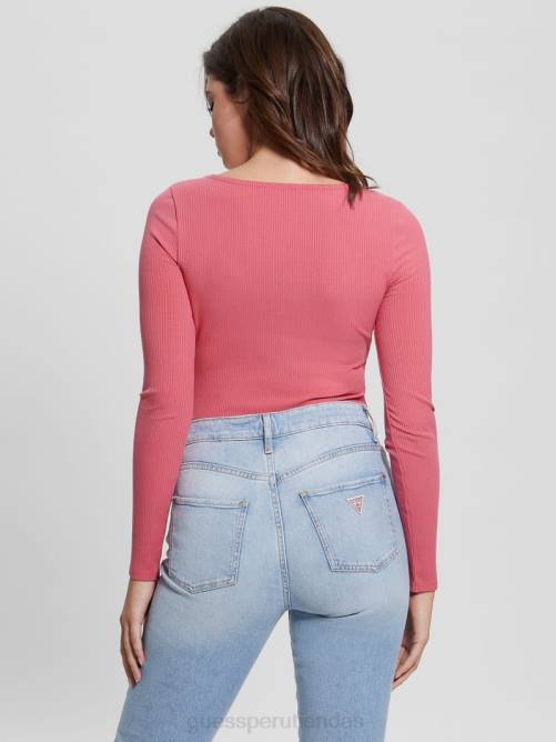 GUESS Camiseta henley de manga larga eco karlee mujer 0P8X1638 rosa deriva vestir