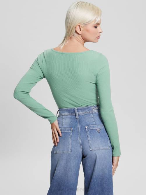 GUESS Camiseta henley de manga larga eco karlee mujer 0P8X1640 verde vital vestir