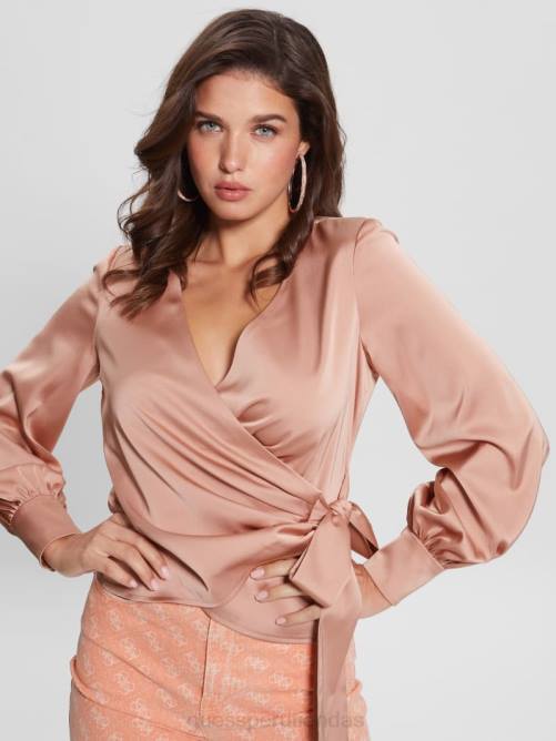 GUESS blusa cruzada eco lovisa mujer 0P8X1552 rosa satinada vestir