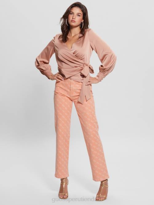 GUESS blusa cruzada eco lovisa mujer 0P8X1552 rosa satinada vestir