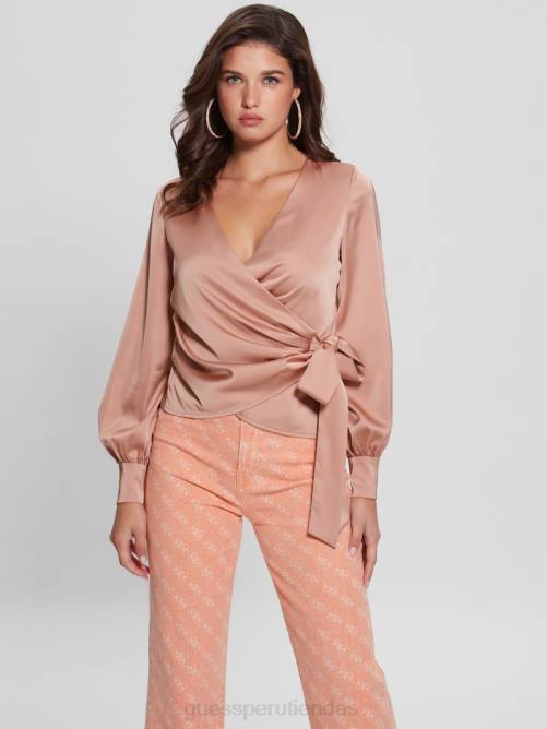 GUESS blusa cruzada eco lovisa mujer 0P8X1552 rosa satinada vestir