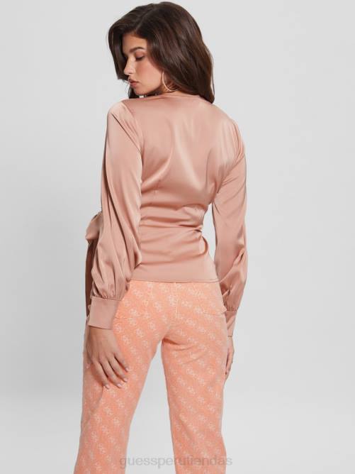 GUESS blusa cruzada eco lovisa mujer 0P8X1552 rosa satinada vestir