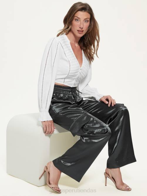 GUESS blusa de lino ñandú mujer 0P8X1417 blanco puro vestir