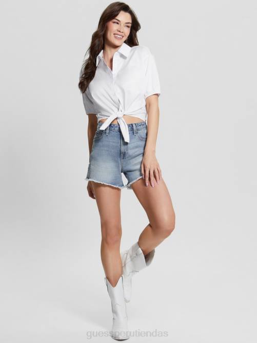 GUESS blusa de manga corta con lazo junio mujer 0P8X1178 blanco puro vestir