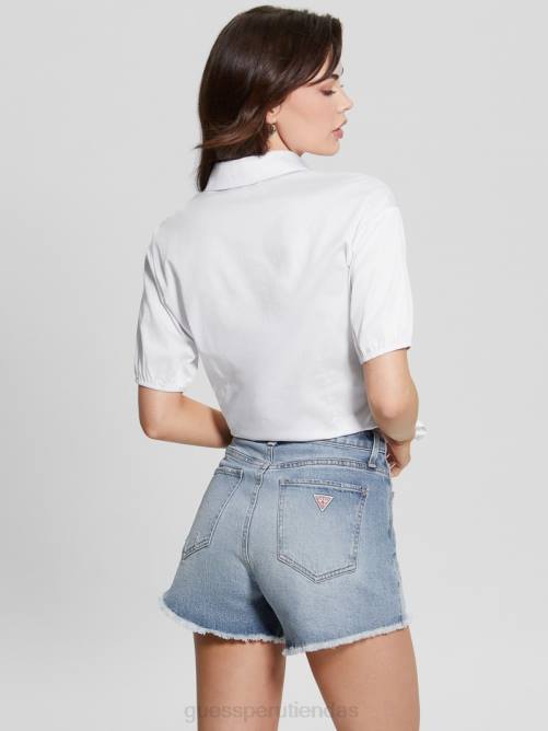 GUESS blusa de manga corta con lazo junio mujer 0P8X1178 blanco puro vestir