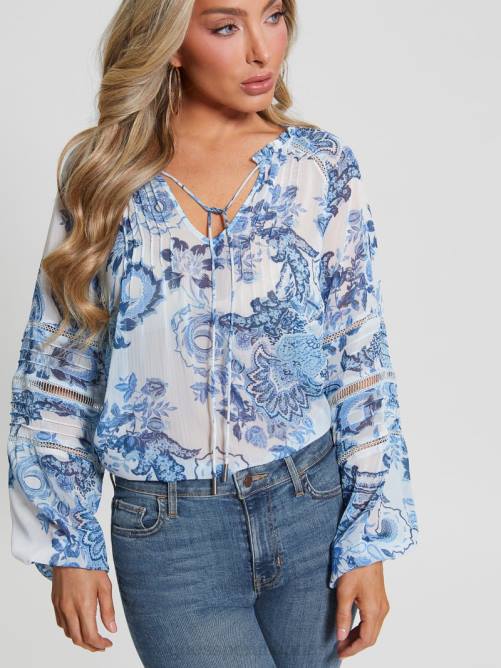GUESS blusa eco gilda transparente de manga larga mujer 0P8X1052 coleccionables azules vestir
