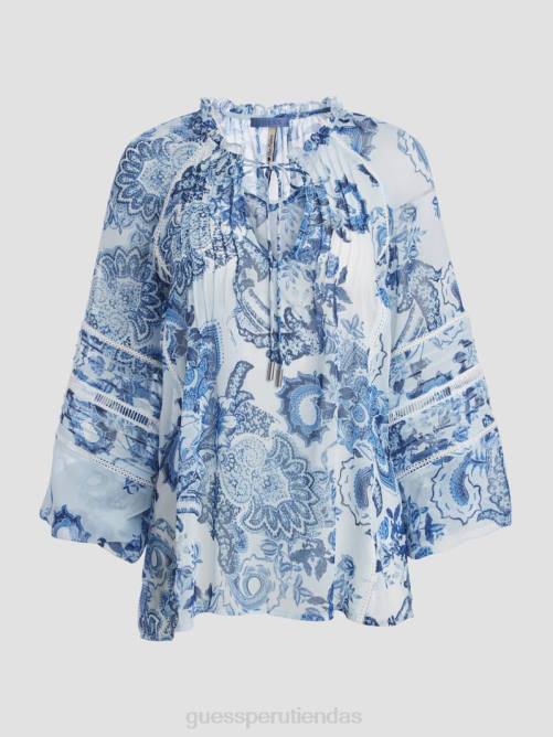 GUESS blusa eco gilda transparente de manga larga mujer 0P8X1052 coleccionables azules vestir