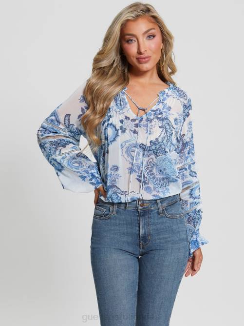 GUESS blusa eco gilda transparente de manga larga mujer 0P8X1052 coleccionables azules vestir