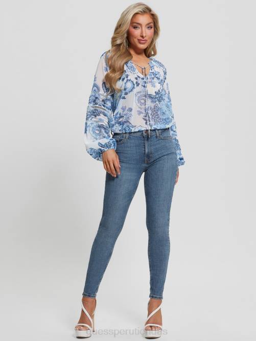 GUESS blusa eco gilda transparente de manga larga mujer 0P8X1052 coleccionables azules vestir