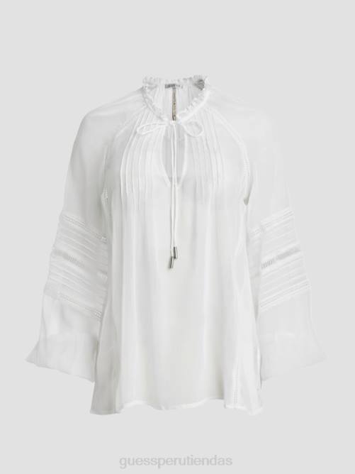 GUESS blusa eco gilda transparente de manga larga mujer 0P8X1240 blanco puro vestir