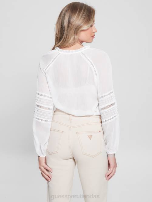 GUESS blusa eco gilda transparente de manga larga mujer 0P8X1240 blanco puro vestir