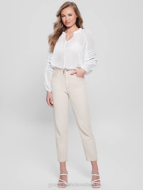 GUESS blusa eco gilda transparente de manga larga mujer 0P8X1240 blanco puro vestir