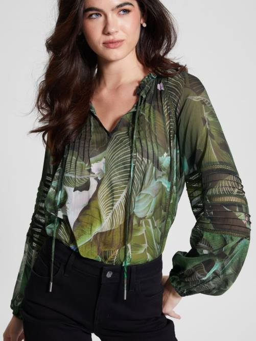 GUESS blusa eco gilda transparente de manga larga mujer 0P8X1689 jardín tropical iluminado por la luna vestir