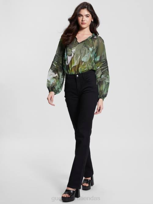 GUESS blusa eco gilda transparente de manga larga mujer 0P8X1689 jardín tropical iluminado por la luna vestir