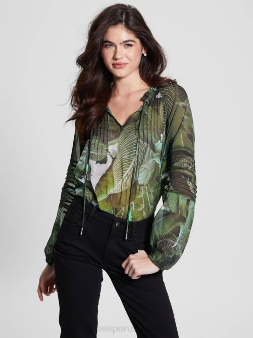 GUESS blusa eco gilda transparente de manga larga mujer 0P8X1689 jardín tropical iluminado por la luna vestir