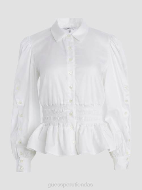 GUESS blusa fruncida mandy mujer 0P8X1681 blanco puro vestir