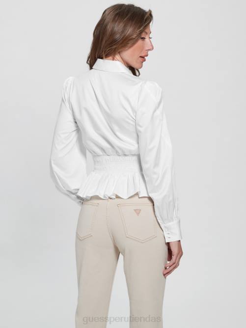 GUESS blusa fruncida mandy mujer 0P8X1681 blanco puro vestir