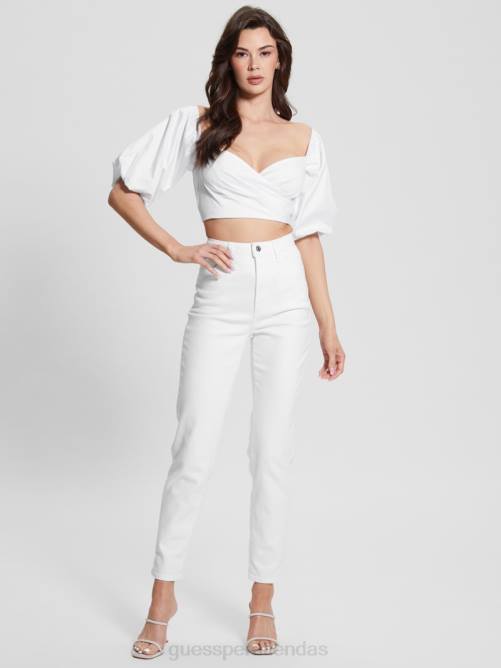 GUESS blusa jun con mangas abullonadas mujer 0P8X1048 blanco puro vestir