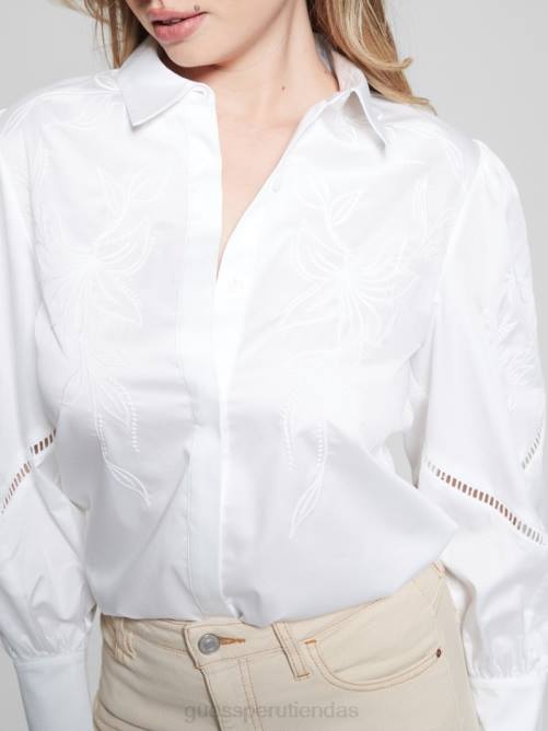 GUESS blusa tejida con bordado lori mujer 0P8X1055 blanco puro vestir