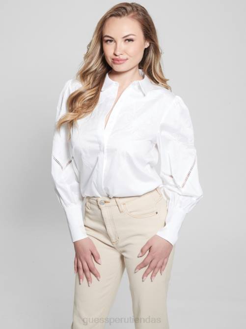 GUESS blusa tejida con bordado lori mujer 0P8X1055 blanco puro vestir