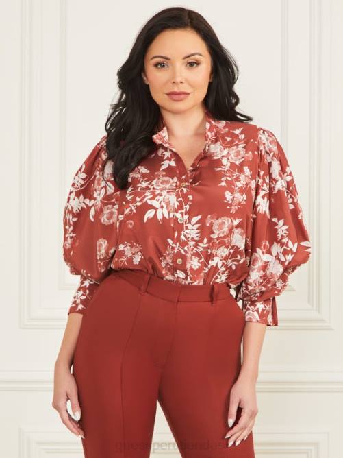 GUESS blusa yvonne con pose de pétalo mujer 0P8X1628 pose de pétalo rojo oscuro mermelada vestir