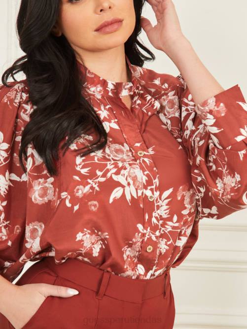 GUESS blusa yvonne con pose de pétalo mujer 0P8X1628 pose de pétalo rojo oscuro mermelada vestir