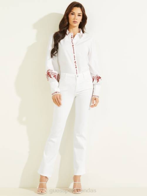 GUESS camisa bordada ravin mujer 0P8X1430 blanco puro vestir