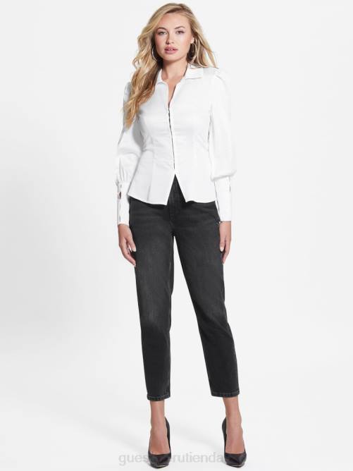 GUESS camisa con cordones rina mujer 0P8X1435 blanco puro vestir