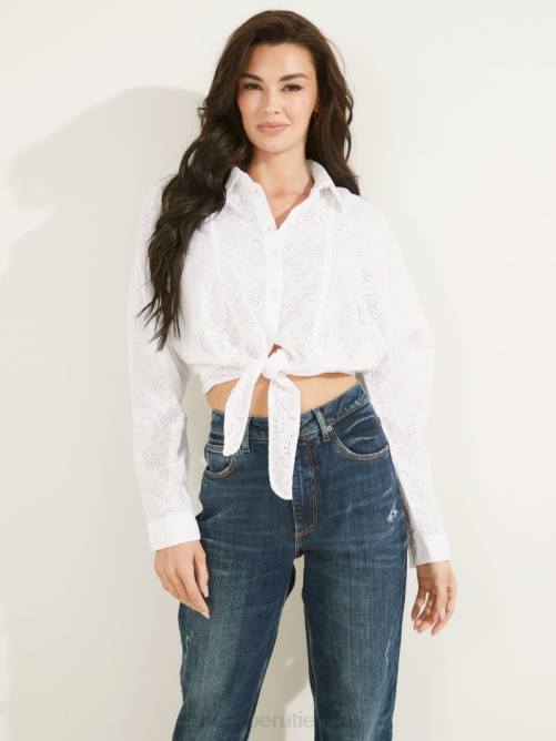 GUESS camisa con ojales tina mujer 0P8X1484 blanco puro vestir