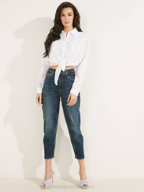 GUESS camisa con ojales tina mujer 0P8X1484 blanco puro vestir