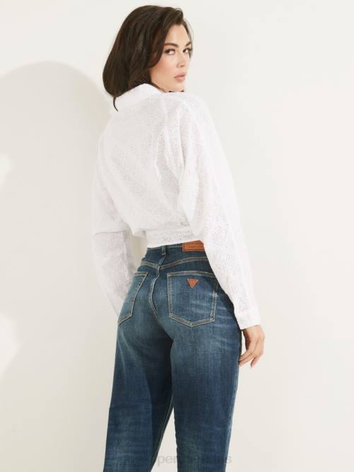 GUESS camisa con ojales tina mujer 0P8X1484 blanco puro vestir
