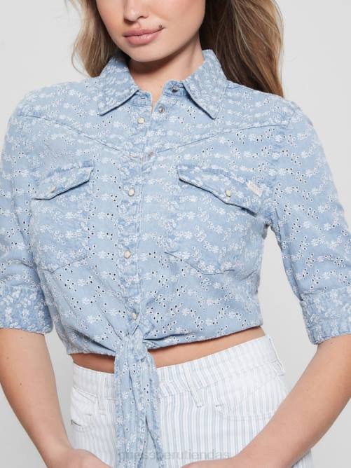 GUESS camisa corta sexy con ojales mujer 0P8X1077 cuidadosamente vestir