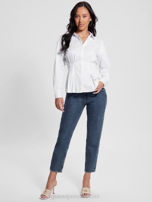 GUESS camisa de manga larga con corsé agata mujer 0P8X1000 blanco puro vestir