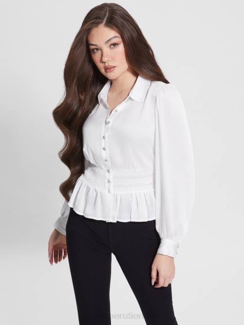 GUESS camisa eco mandi con botones de cristal mujer 0P8X1526 blanco puro vestir