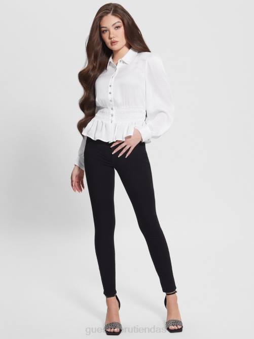 GUESS camisa eco mandi con botones de cristal mujer 0P8X1526 blanco puro vestir