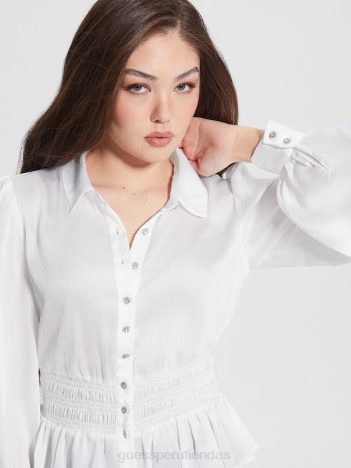 GUESS camisa eco mandi con botones de cristal mujer 0P8X1526 blanco puro vestir