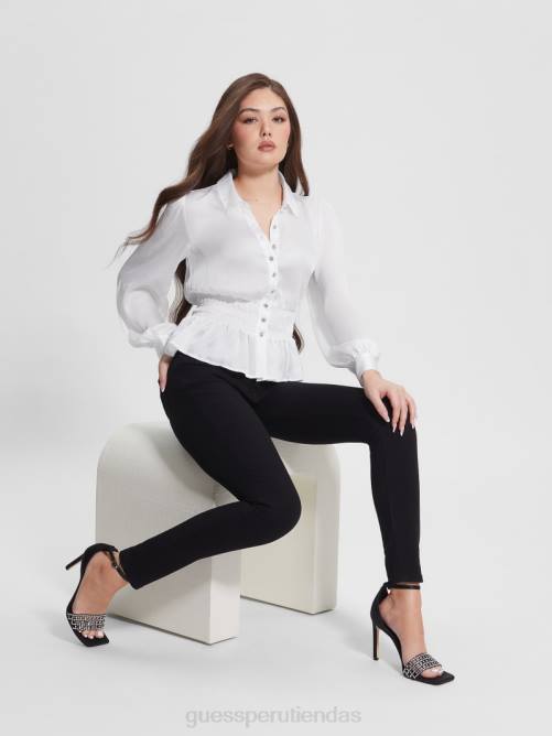 GUESS camisa eco mandi con botones de cristal mujer 0P8X1526 blanco puro vestir