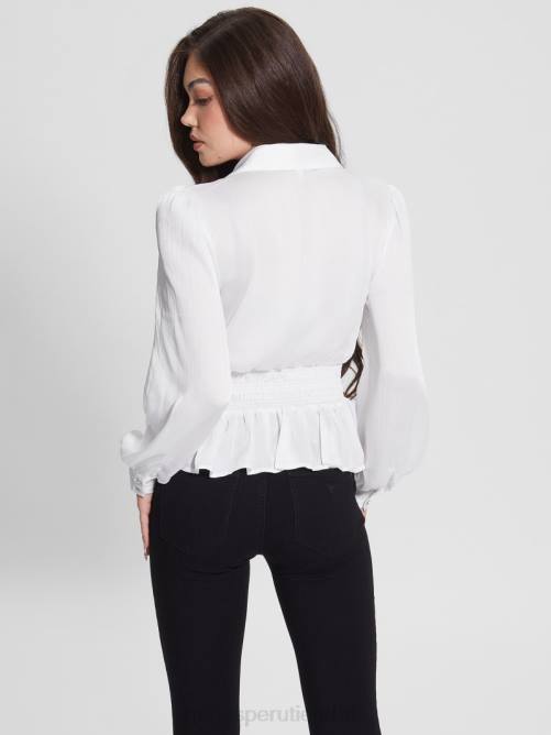 GUESS camisa eco mandi con botones de cristal mujer 0P8X1526 blanco puro vestir