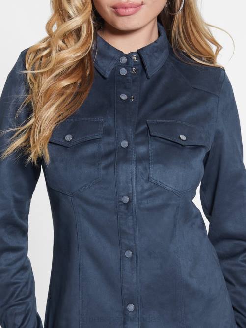 GUESS camisa estilo western de gamuza sintética con margaritas mujer 0P8X1195 azul ennegrecido vestir