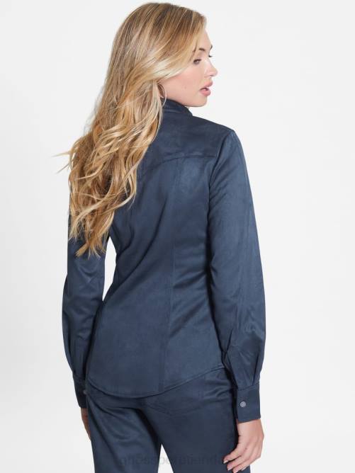 GUESS camisa estilo western de gamuza sintética con margaritas mujer 0P8X1195 azul ennegrecido vestir