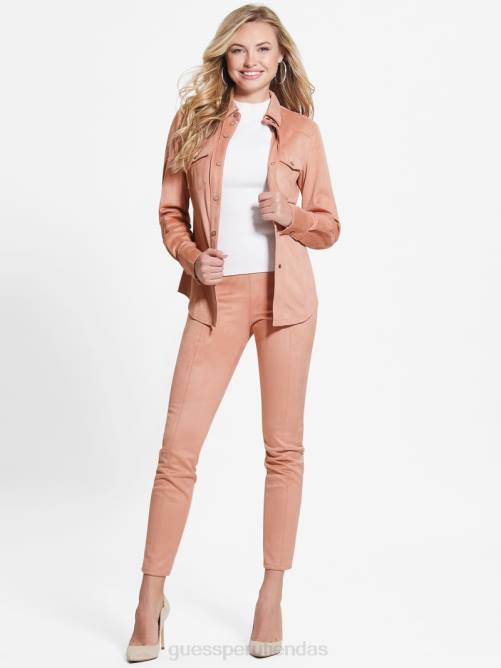GUESS camisa estilo western de gamuza sintética con margaritas mujer 0P8X1425 rosa satinada vestir