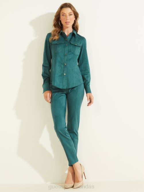 GUESS camisa estilo western de gamuza sintética con margaritas mujer 0P8X1450 verde azulado real vestir
