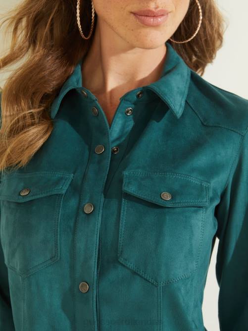 GUESS camisa estilo western de gamuza sintética con margaritas mujer 0P8X1450 verde azulado real vestir