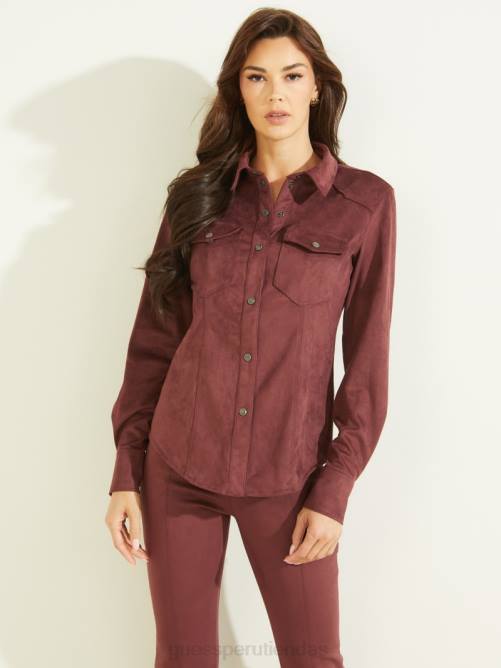 GUESS camisa estilo western de gamuza sintética con margaritas mujer 0P8X1464 vino místico vestir