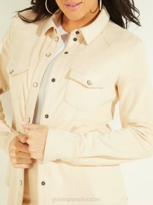 GUESS camisa estilo western de gamuza sintética con margaritas mujer 0P8X1528 madreperla vestir