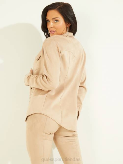 GUESS camisa estilo western de gamuza sintética con margaritas mujer 0P8X1626 globo terráqueo beige vestir