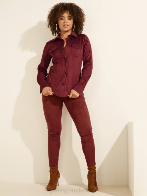 GUESS camisa estilo western de gamuza sintética con margaritas mujer 0P8X1698 merlot rubí vestir