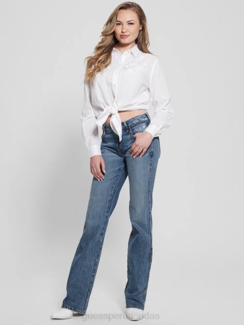 GUESS camisa nadia de algodón bordada mujer 0P8X1165 blanco puro vestir