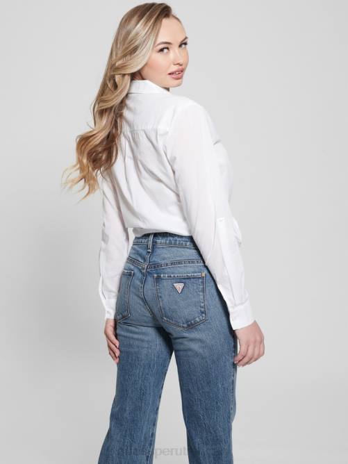 GUESS camisa nadia de algodón bordada mujer 0P8X1165 blanco puro vestir