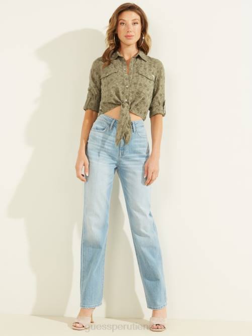 GUESS camisa vaquera con ojales mujer 0P8X291 flor verde vestir
